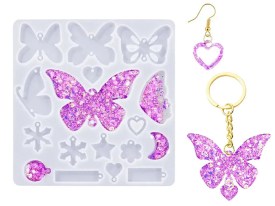 Molde silicona 17 aritos mariposas y corazones